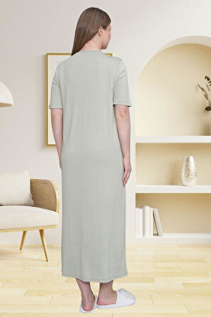 Mecit 6049 Kadın Yeşil Büyük Beden Dantelli Kısa Kollu Gecelik