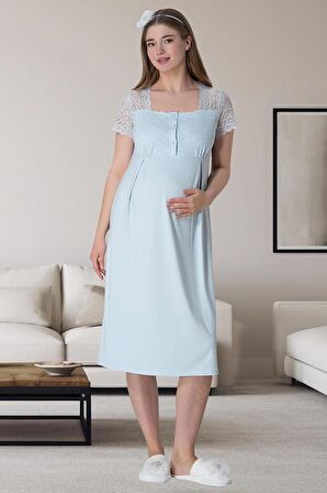 Mecit 6063 Kadın Hamile Lohusa Mavi Sabahlık Gecelik Pijama Set