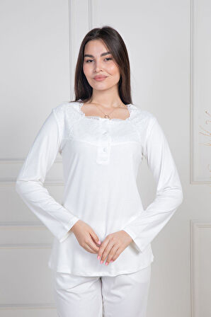 Mecit 6104 Ekru Kadın Büyük Beden Pijama Takımı