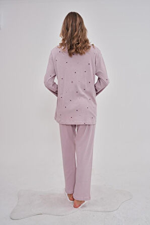 Mecit 6150 Kadın Lila Yüzde Yüz Pamuk Büyük Beden Pijama Takımı