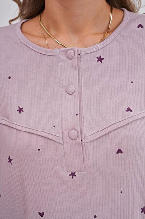 Mecit 6150 Kadın Lila Yüzde Yüz Pamuk Büyük Beden Pijama Takımı