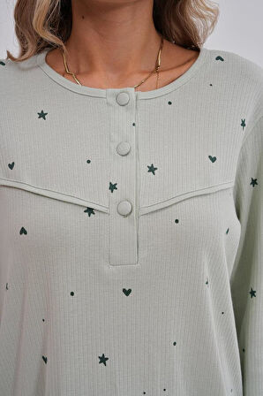 Mecit 6150 Kadın Yeşil Yüzde Yüz Pamuk Büyük Beden Pijama Takımı