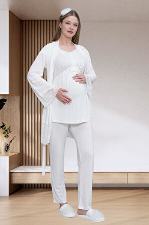 Mecit 6203 Ekru Sabahlıklı Lohusa Pijama Takımı