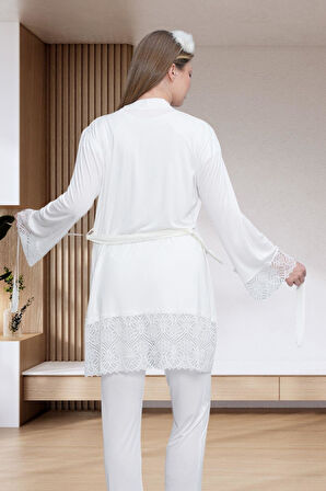 Mecit 6203 Ekru Sabahlıklı Lohusa Pijama Takımı
