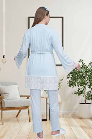Mecit 6203 Mavi Sabahlıklı Lohusa Pijama Takımı