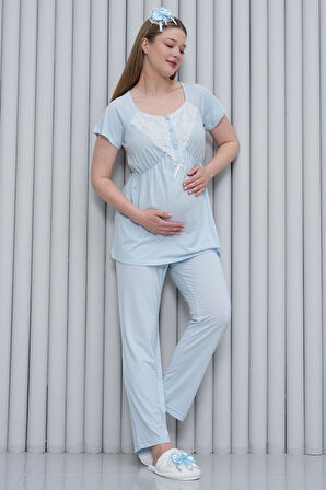 Mecit 6203 Mavi Sabahlıklı Lohusa Pijama Takımı