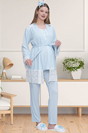 Mecit 6203 Mavi Sabahlıklı Lohusa Pijama Takımı