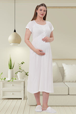 Mecit 6204 Ekru Hamile Lohusa Dantelli Sabahlık Gecelik Takım