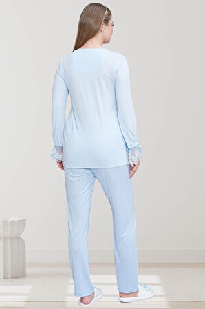 Mecit 6300 Mavi Dantelli Hamile Lohusa Pijama Takımı