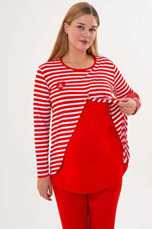 Mecit 6303 Kırmızı Likralı Spor Hamile Lohusa Pijama Takımı