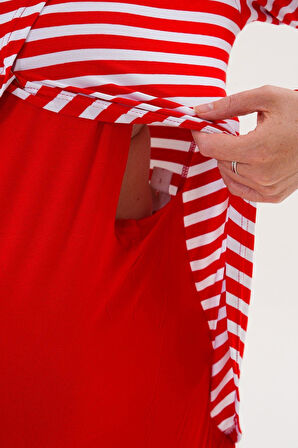 Mecit 6303 Kırmızı Likralı Spor Hamile Lohusa Pijama Takımı