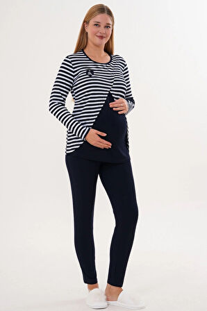 Mecit 6303 Lacivert Likralı Spor Hamile Lohusa Pijama Takımı