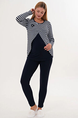 Mecit 6303 Lacivert Likralı Spor Hamile Lohusa Pijama Takımı