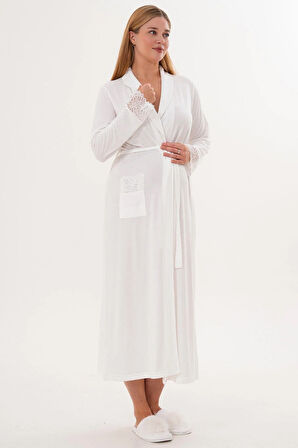Mecit 6306 Ekru Kadın Uzun Sabahlık
