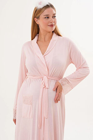 Mecit 6306 Pudra Kadın Uzun Sabahlık