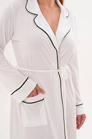 Mecit 6309 Ekru Kadın Uzun Sabahlık