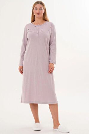 Mecit 6310 Lila %100 Pamuk Büyük Beden Kadın Gecelik