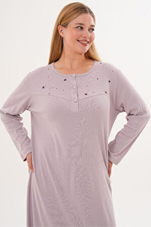 Mecit 6310 Lila %100 Pamuk Büyük Beden Kadın Gecelik