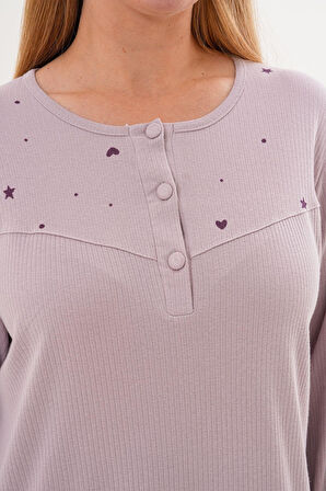 Mecit 6310 Lila %100 Pamuk Büyük Beden Kadın Gecelik