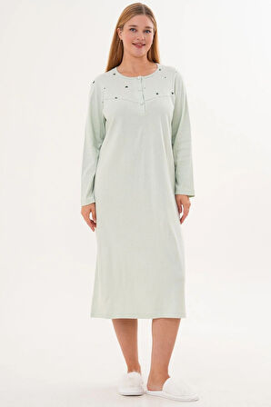 Mecit 6310 Fıstık Yeşili %100 Pamuk Büyük Beden Kadın Gecelik