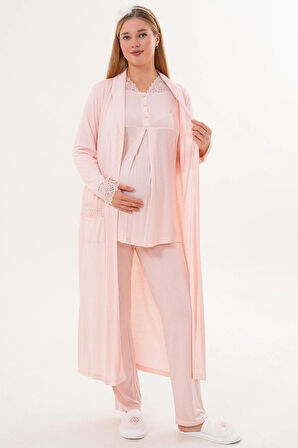 Mecit 6330 Pudra Sabahlıklı Lohusa Pijama Takımı