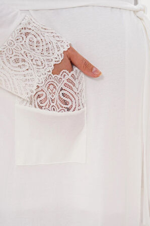 Mecit 6331 Ekru Sabahlıklı Lohusa Gecelik Takım