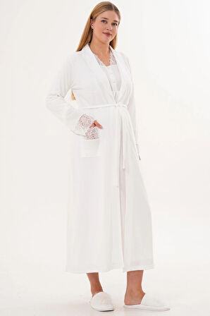 Mecit 6331 Ekru Sabahlıklı Lohusa Gecelik Takım