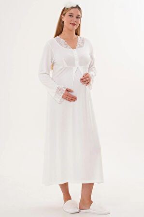 Mecit 6332 Ekru Sabahlık Gecelik Pijama Hamile Lohusa Set