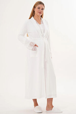 Mecit 6332 Ekru Sabahlık Gecelik Pijama Hamile Lohusa Set