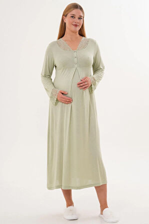 Mecit 6332 Yeşil Sabahlık Gecelik Pijama Hamile Lohusa Set