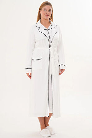 Mecit 6335 Ekru Kadın Sabahlık Gecelik Pijama 4'lü Set