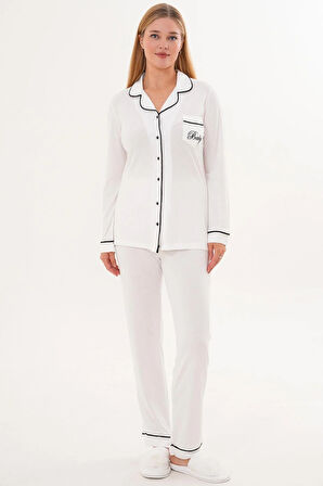 Mecit 6335 Ekru Kadın Sabahlık Gecelik Pijama 4'lü Set