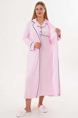 Mecit 6335 Pembe Kadın Sabahlık Gecelik Pijama 4'lü Set