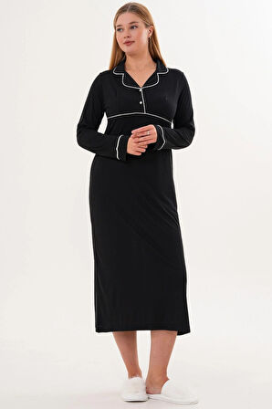 Mecit 6335 Siyah Kadın Sabahlık Gecelik Pijama 4'lü Set