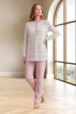 Mecit 6358 Pembe Kadın Uzun Sabahlıklı Pijama Takımı