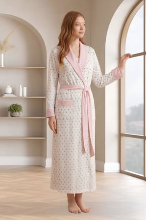 Mecit 6358 Pembe Kadın Uzun Sabahlıklı Pijama Takımı