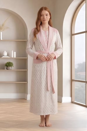 Mecit 6360 Pembe Kadın Sabahlık Pijama Gecelik Set