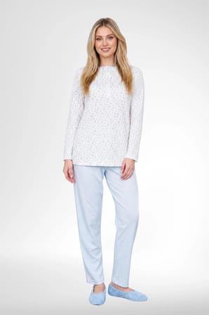 Mecit 6384 Mavi Büyük Beden Kadın Sabahlık Pijama ve Uzun Kollu Gecelik Set