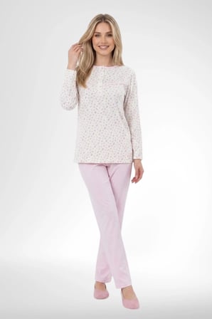 Mecit 6384 Pembe Büyük Beden Kadın Sabahlık Pijama ve Uzun Kollu Gecelik Set