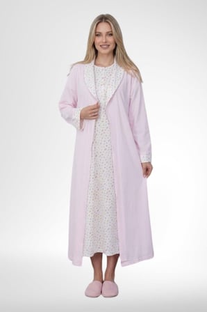 Mecit 6385 Pembe Büyük Beden Kadın Sabahlık Pijama Gecelik Set