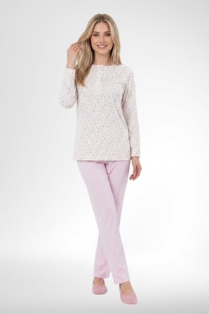 Mecit 6385 Pembe Büyük Beden Kadın Sabahlık Pijama Gecelik Set
