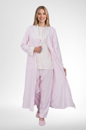 Mecit 6387 Pembe Büyük Beden Kadın Sabahlık Gecelik Pijama Takımı