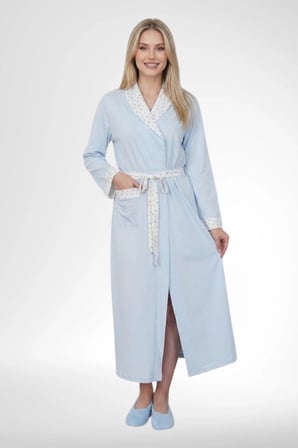 Mecit 6397 Mavi Kadın Uzun Sabahlıklı Pijama Takımı