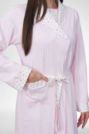 Mecit 6398 Pembe Kadın Uzun Sabahlıklı Boydan Düğmeli Pijama Takımı