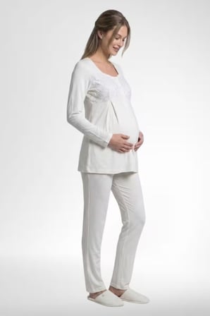 Mecit 6402 Bayan Elegant Ekru Dantel Pelerin Lohusa Pijama Takımı