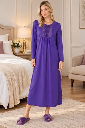 Mecit 6415 Mor Kadın Büyük Beden Sabahlık Pijama Gecelik Set