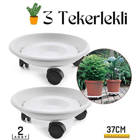 2 li Tekerlekli Saksı Altığı 37 CM Coadura Design Beyaz