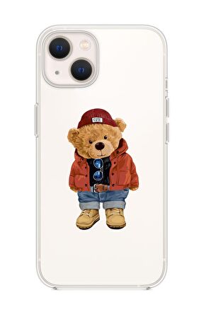 iPhone 14 Plus Uyumlu Teddy Bear Desenli Şeffaf Silikonlu Telefon Kılıfı