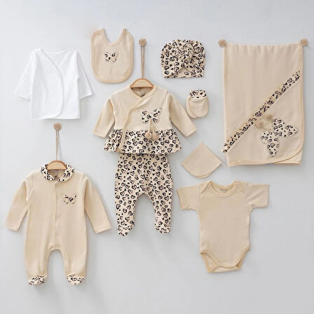 KIZ BEBEK 0-3 AY LEOPAR DESENLİ KELEBEK NAKIŞLI HASTANE ÇIKIŞI ZIBIN SETİ %100 PAMUK
