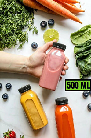 3 Adet 500 ml Smoothie Detoks Şişesi Şeffaf Plastik Sızdırmaz Kapak Köşeli Meyve Suyu Şişesi